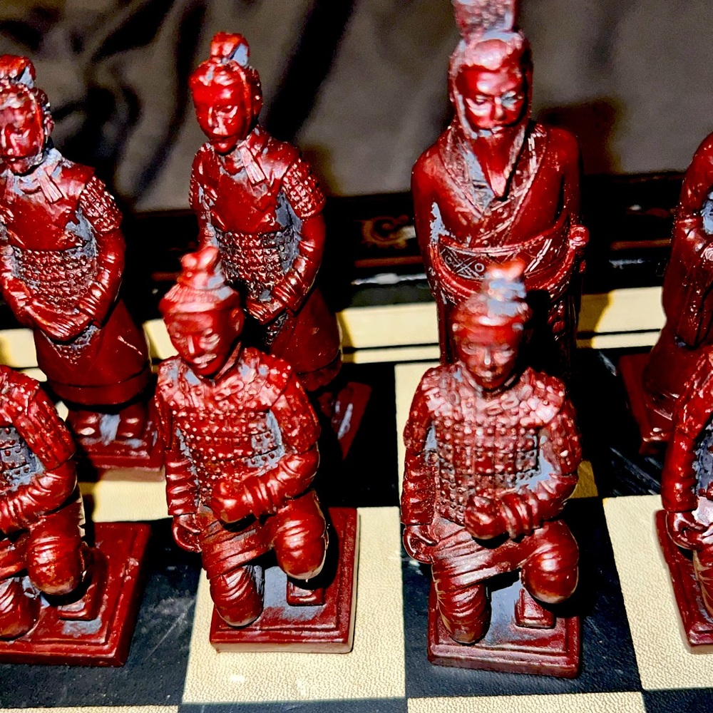 Vintage Asian Chess Set Wooden Board 17x6